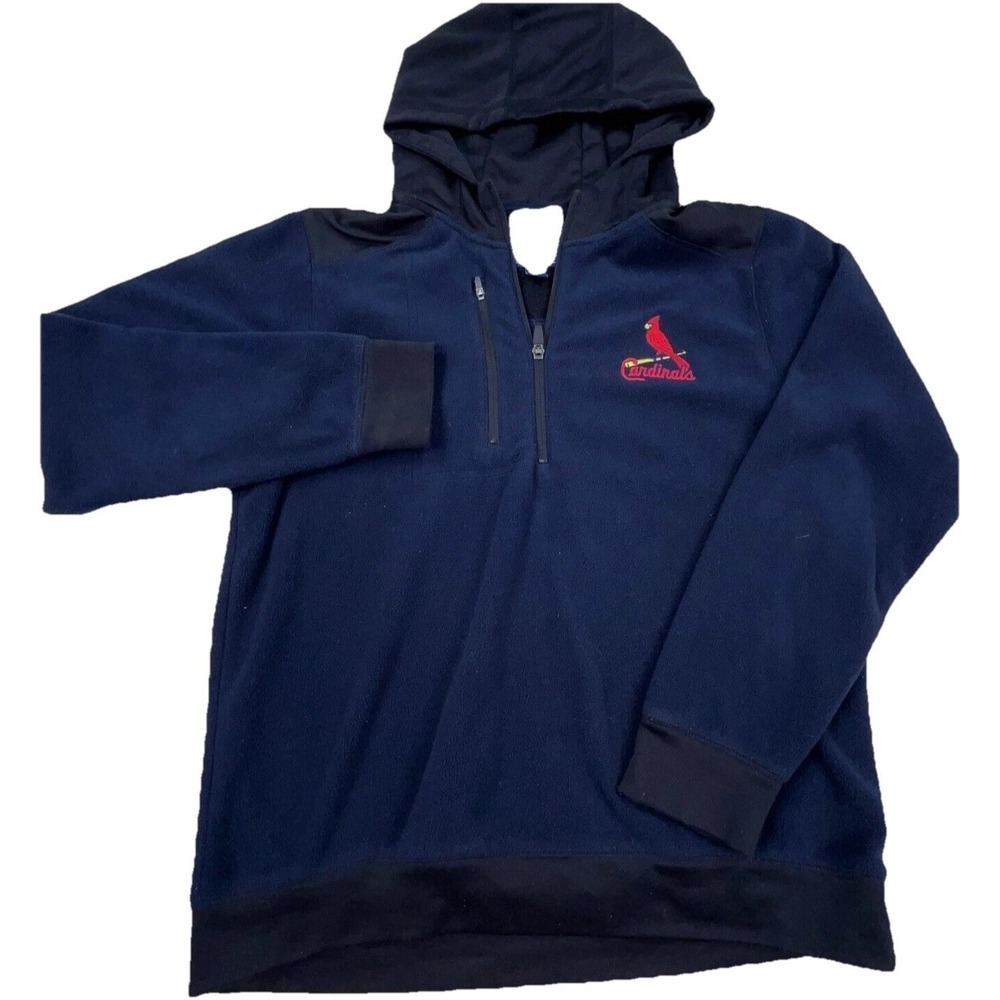 St Louis Cardinals Hoodie Men Medium Blue Fleece Sweatshirt Sweater Quarter Zip